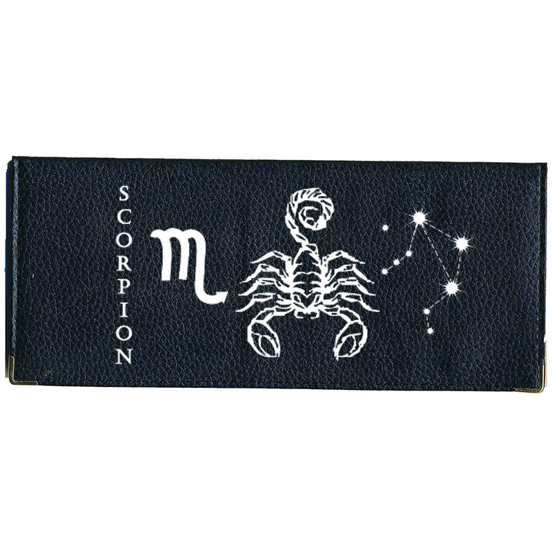 Porte Chéquier long en cuir noir personnalisé avec Signe Astrologique