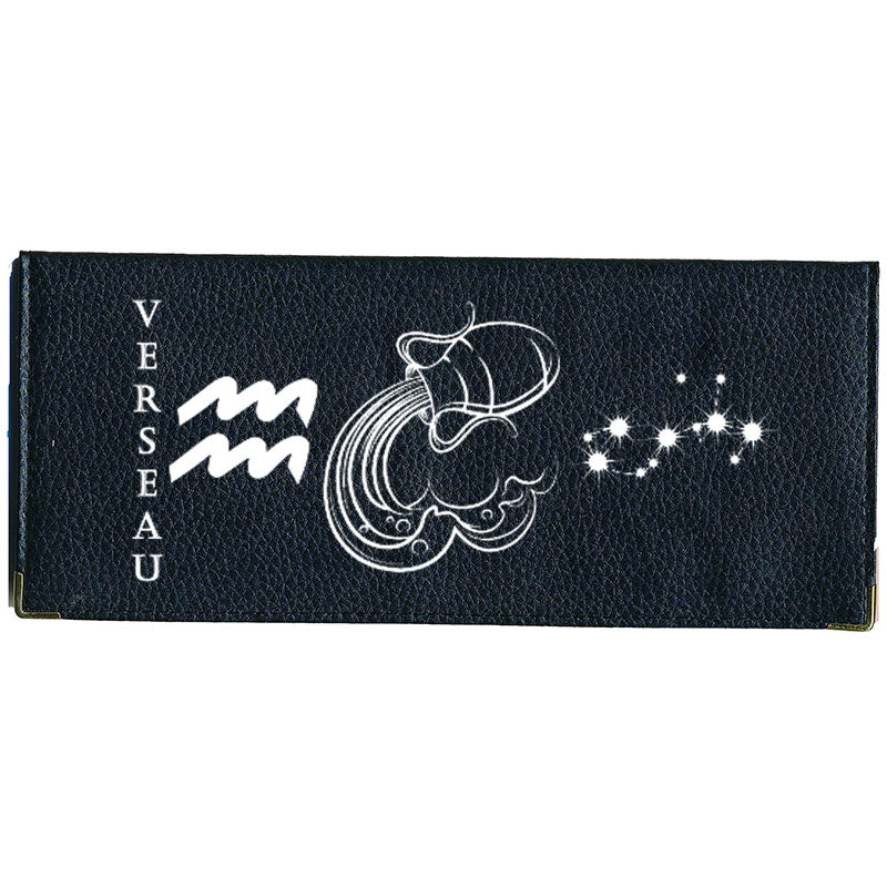 Porte Chéquier long en cuir noir personnalisé avec Signe Astrologique