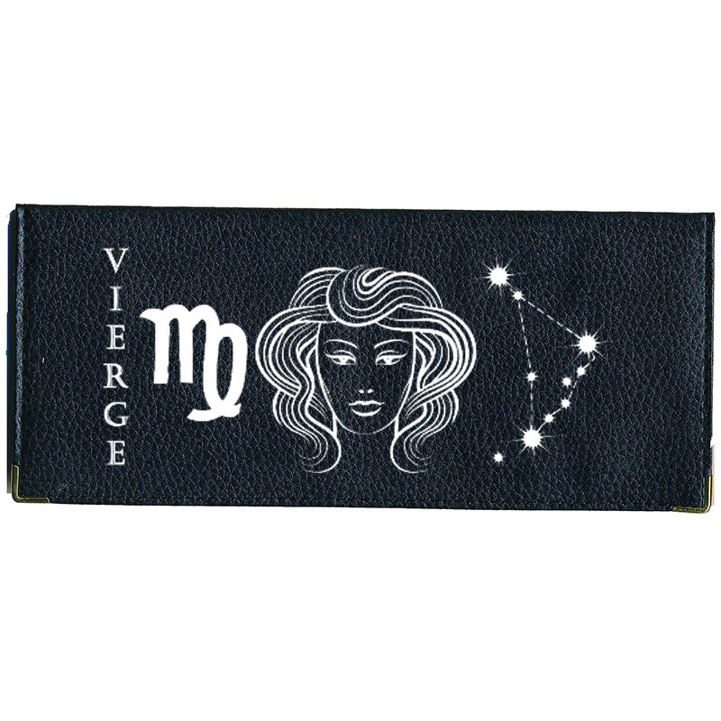 Porte Chéquier long en cuir noir personnalisé avec Signe Astrologique