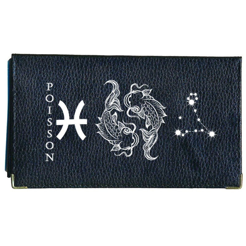 Porte Chéquier en cuir noir personnalisé avec Signe Astrologique