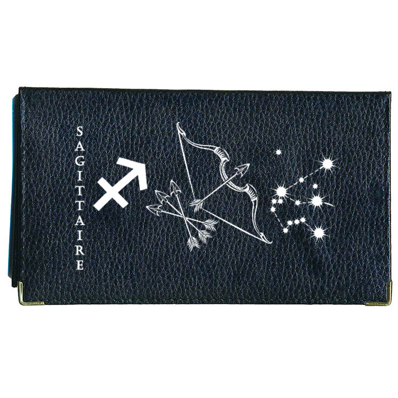 Porte Chéquier en cuir noir personnalisé avec Signe Astrologique