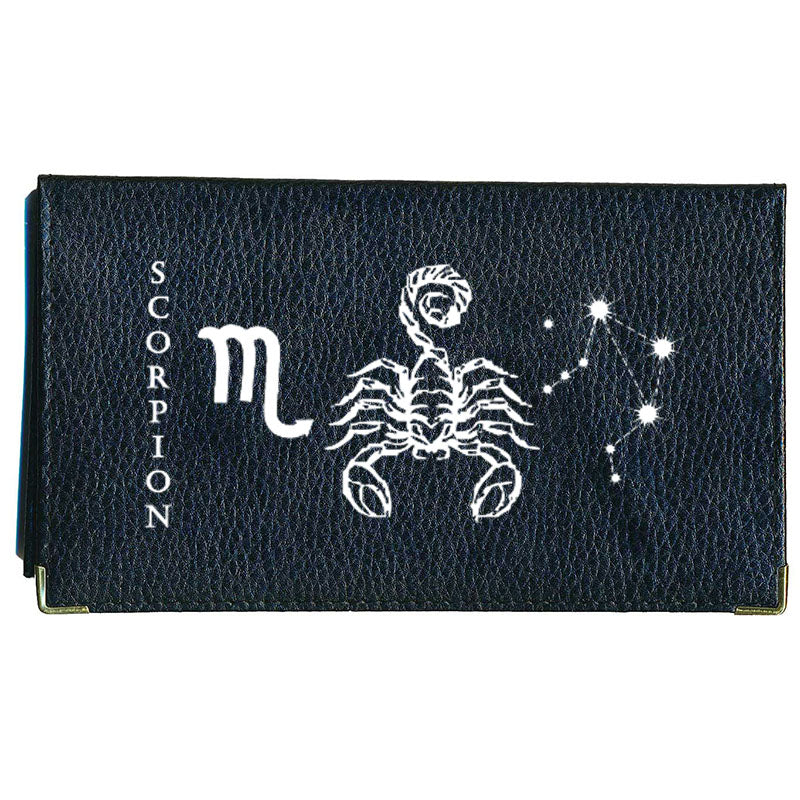 Porte Chéquier en cuir noir personnalisé avec Signe Astrologique