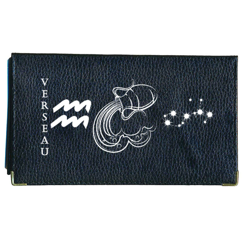 Porte Chéquier en cuir noir personnalisé avec Signe Astrologique