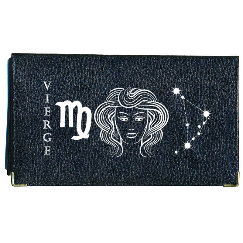 Porte Chéquier en cuir noir personnalisé avec Signe Astrologique