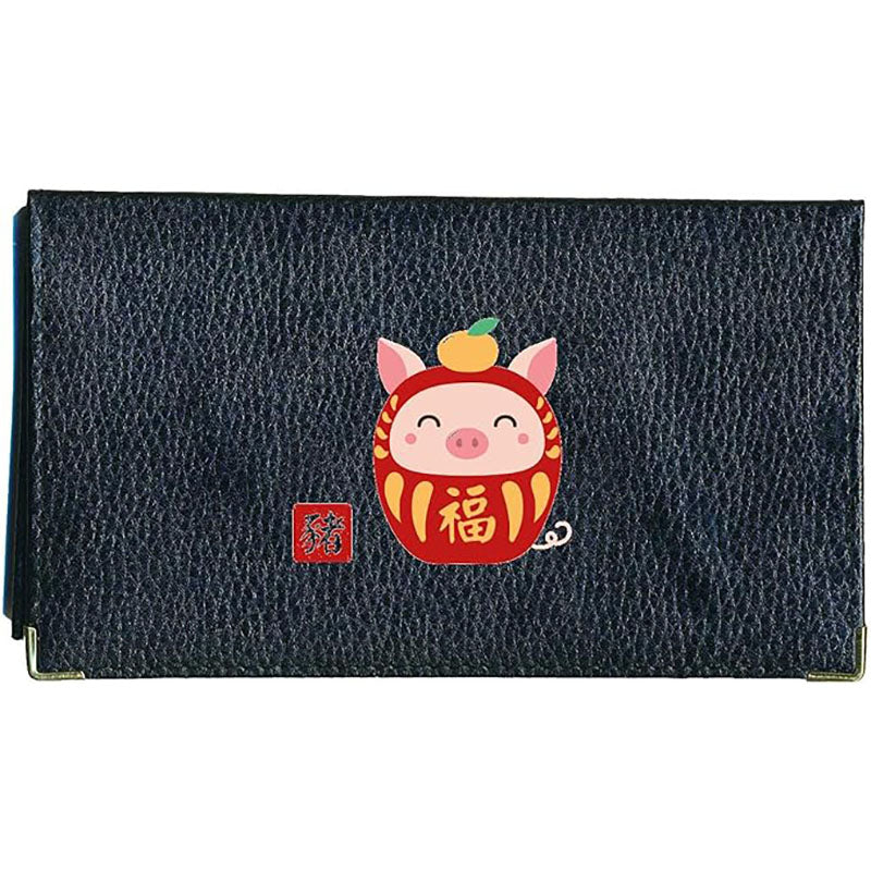 Porte chéquier et carte en cuir noir avec signe astrologique chinois