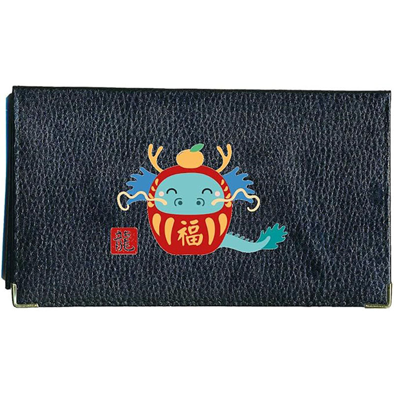Porte chéquier et carte en cuir noir avec signe astrologique chinois