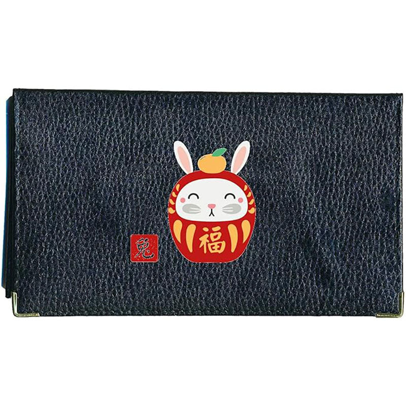 Porte chéquier et carte en cuir noir avec signe astrologique chinois