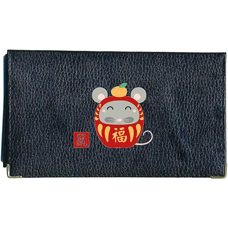 Porte chéquier et carte en cuir noir avec signe astrologique chinois