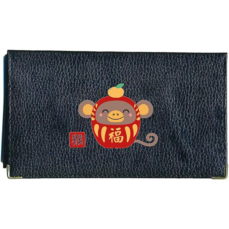 Porte chéquier et carte en cuir noir avec signe astrologique chinois