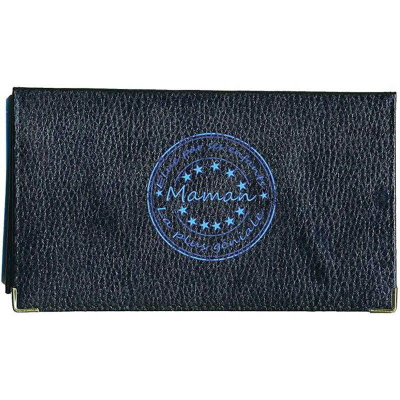 Porte chéquier et carte en cuir noir pour maman personnalisé Elu pas ses enfants