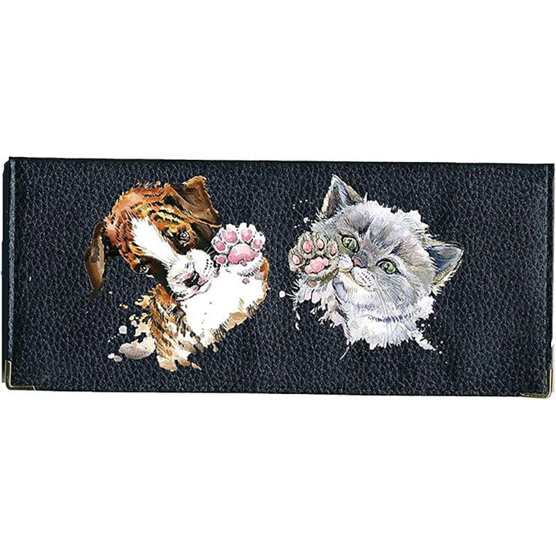 Porte Chéquier long en cuir noir personnalisé avec personnalisé avec Chien Chat