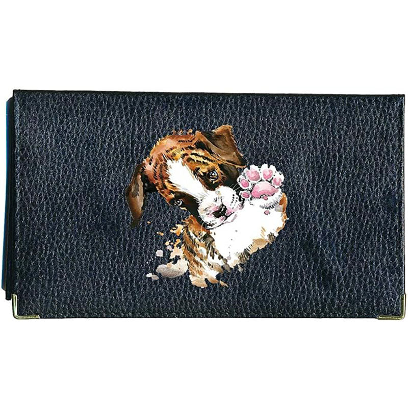 Porte chéquier et carte en cuir noir pour femme personnalisé avec Chien