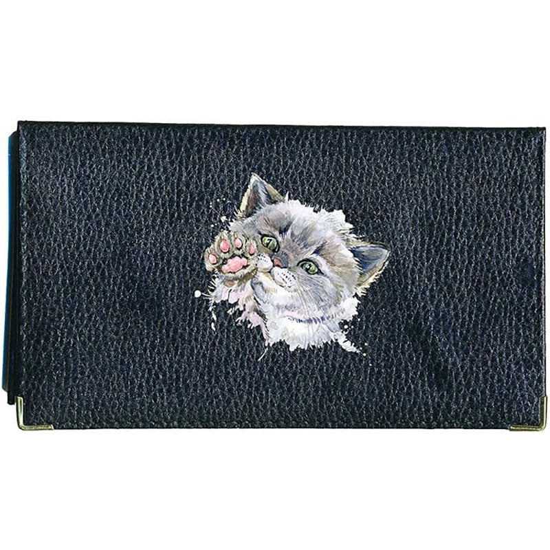 Porte chéquier et carte en cuir noir pour femme personnalisé avec Chaton Minou