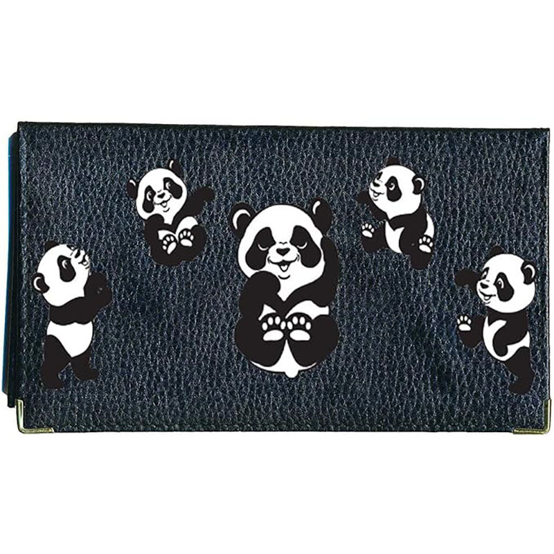 Porte chéquier et carte en cuir noir pour femme personnalisé avec panda
