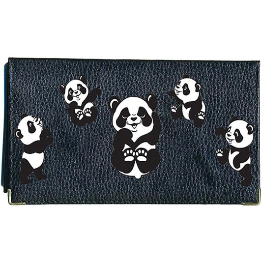 Porte chéquier et carte en cuir noir pour femme personnalisé avec panda