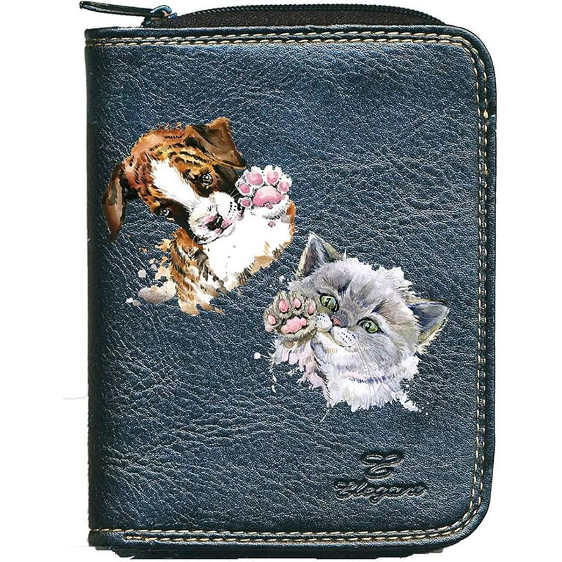 Porte monnaie et carte noir en Simili Cuir pour femme Design Chien Chat