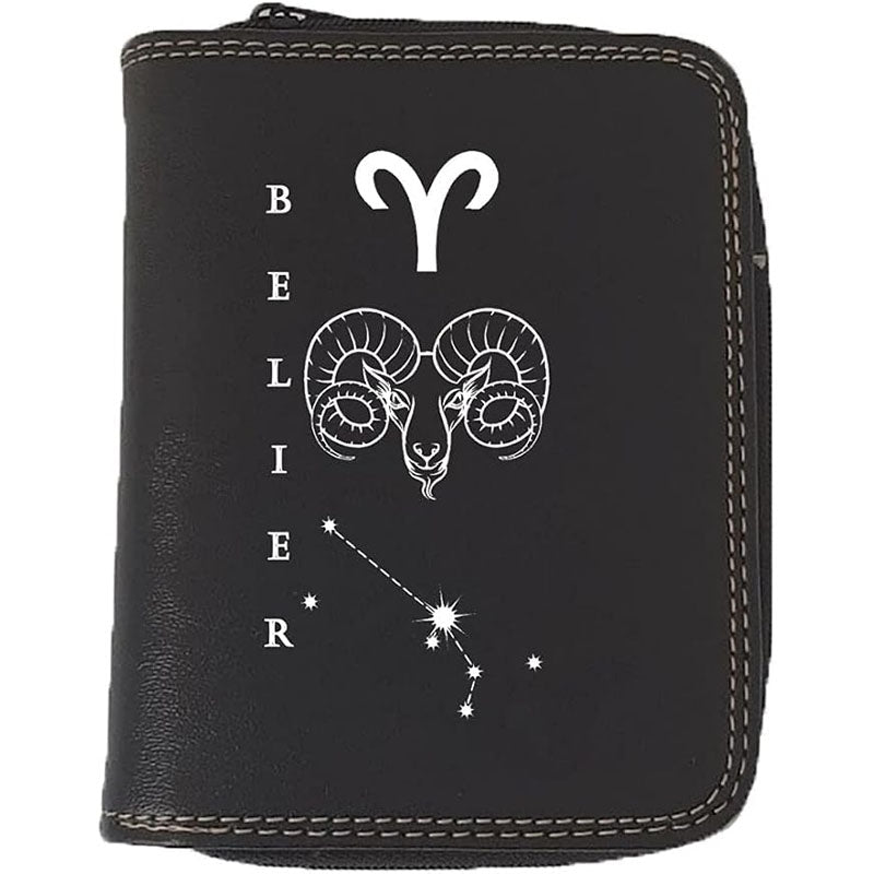 Porte monnaie et carte noir en Simili Cuir personnalisé avec Signe Astrologique