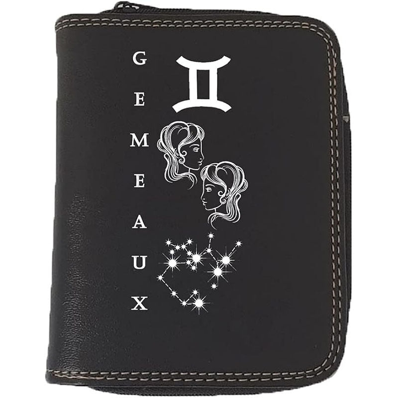 Porte monnaie et carte noir en Simili Cuir personnalisé avec Signe Astrologique