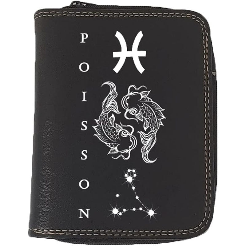 Porte monnaie et carte noir en Simili Cuir personnalisé avec Signe Astrologique