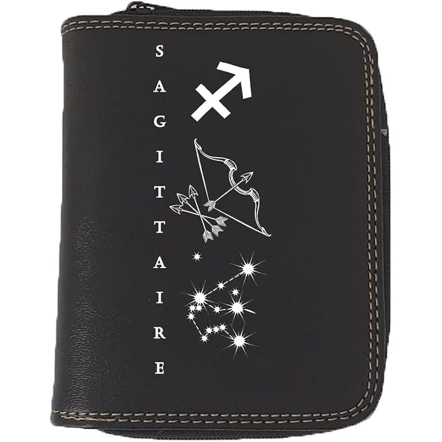 Porte monnaie et carte noir en Simili Cuir personnalisé avec Signe Astrologique