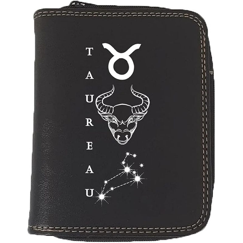 Porte monnaie et carte noir en Simili Cuir personnalisé avec Signe Astrologique