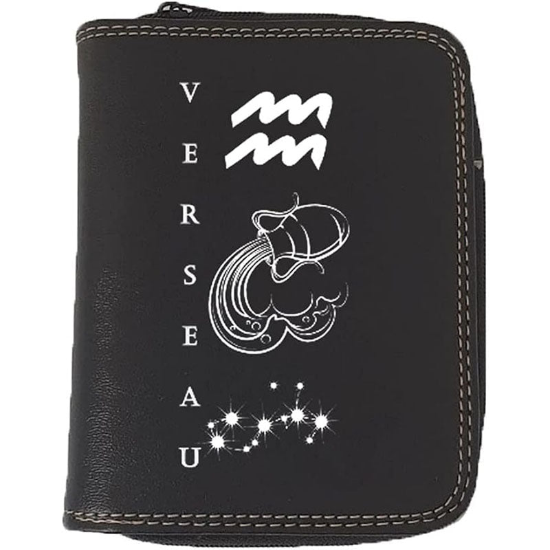 Porte monnaie et carte noir en Simili Cuir personnalisé avec Signe Astrologique