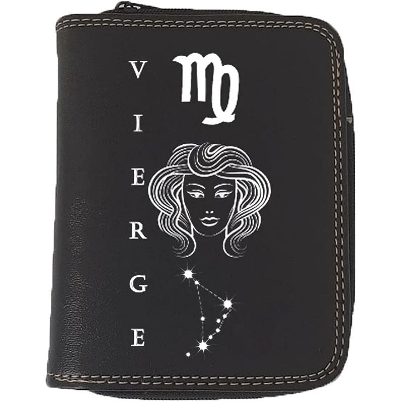Porte monnaie et carte noir en Simili Cuir personnalisé avec Signe Astrologique