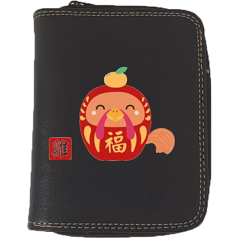 Porte monnaie et carte noir en Simili Cuir personnalisé avec Signe astrologique chinois Daruma