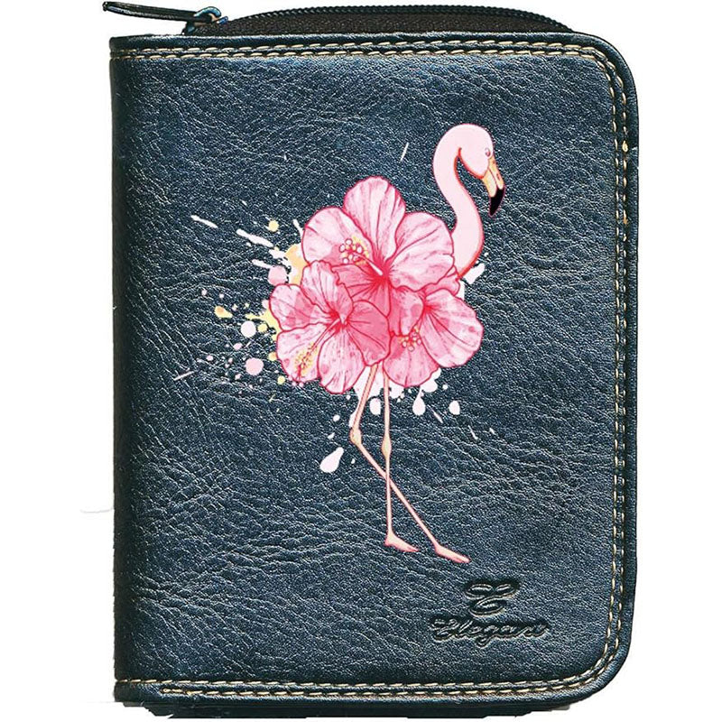 Porte monnaie et carte noir en Simili Cuir pour femme Design Flamant rose