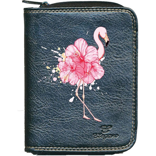 Porte monnaie et carte noir en Simili Cuir pour femme Design Flamant rose