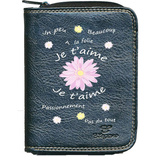 Porte monnaie et carte noir en Simili Cuir pour femme  Marguerite je t'aime...