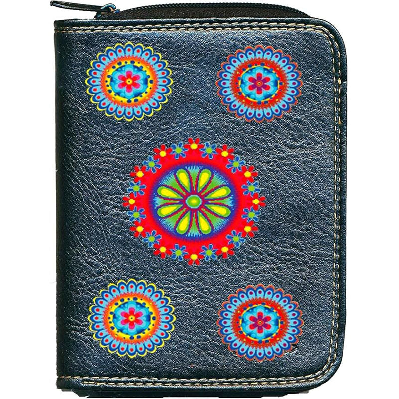 Porte monnaie et carte noir en Simili Cuir pour femme personnalisé Marguerite rouge