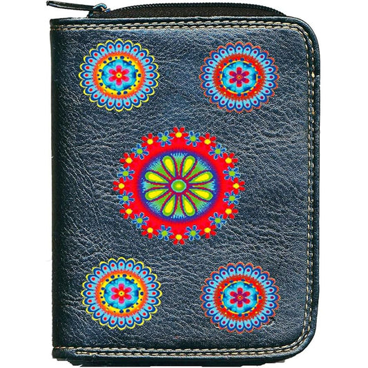Porte monnaie et carte noir en Simili Cuir pour femme personnalisé Marguerite rouge