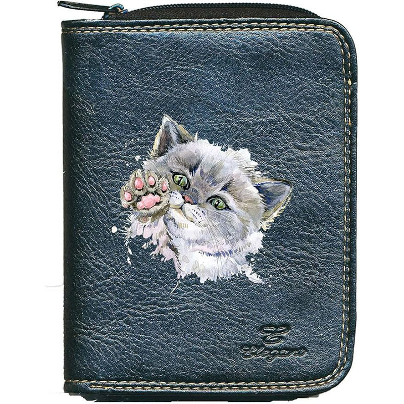 Porte monnaie et carte noir en Simili Cuir pour femme Design Minou Chat