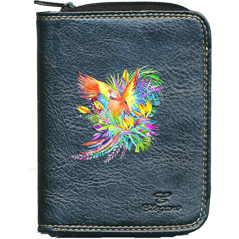 Porte monnaie et carte noir en Simili Cuir pour femme Design Perroquet