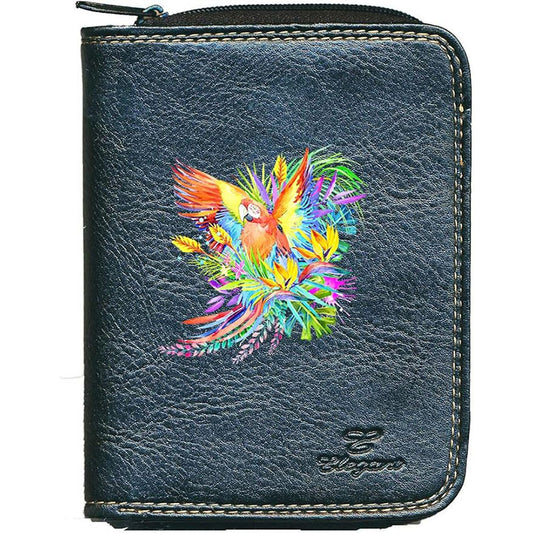 Porte monnaie et carte noir en Simili Cuir pour femme Design Perroquet