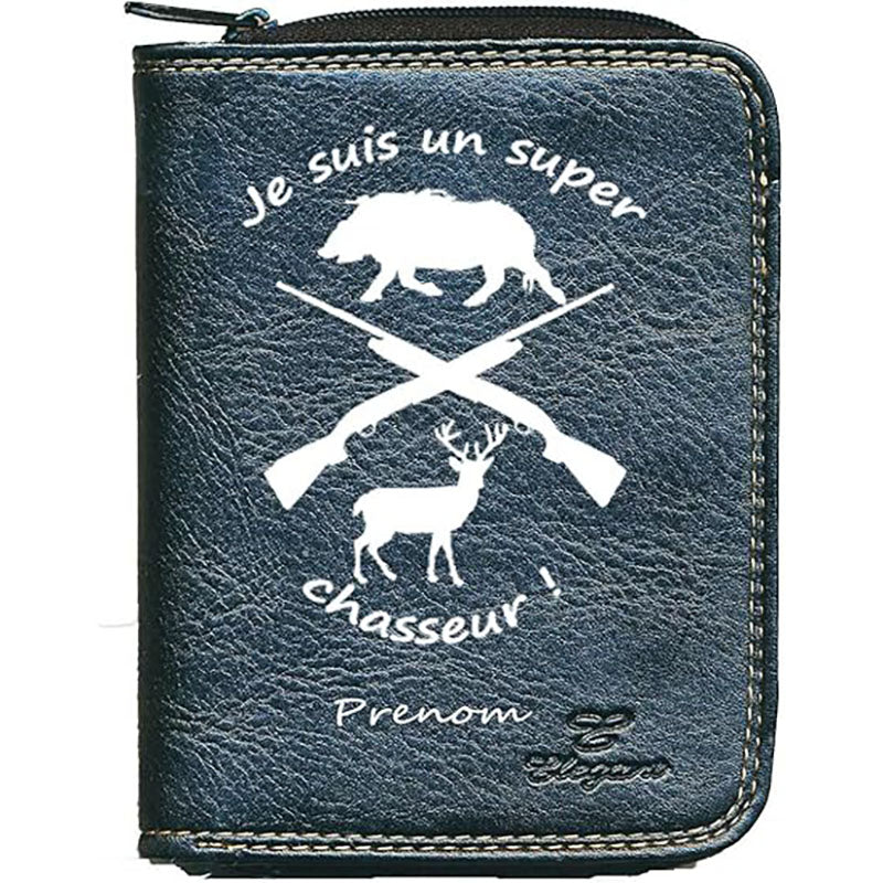Porte monnaie et carte noir en Simili Cuir pour Homme personnalisé Super Chasseur
