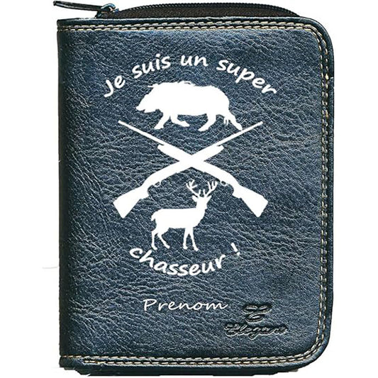 Porte monnaie et carte noir en Simili Cuir pour Homme personnalisé Super Chasseur