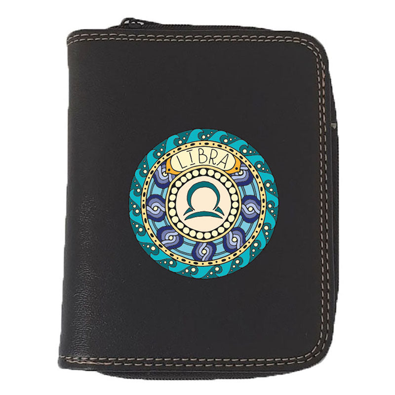 Porte monnaie et carte noir en Simili Cuir personnalisé avec Signe Zodiaque Astrologique