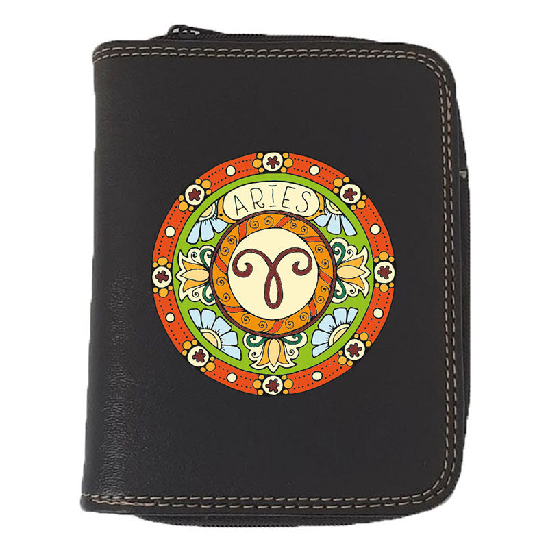 Porte monnaie et carte noir en Simili Cuir personnalisé avec Signe Zodiaque Astrologique