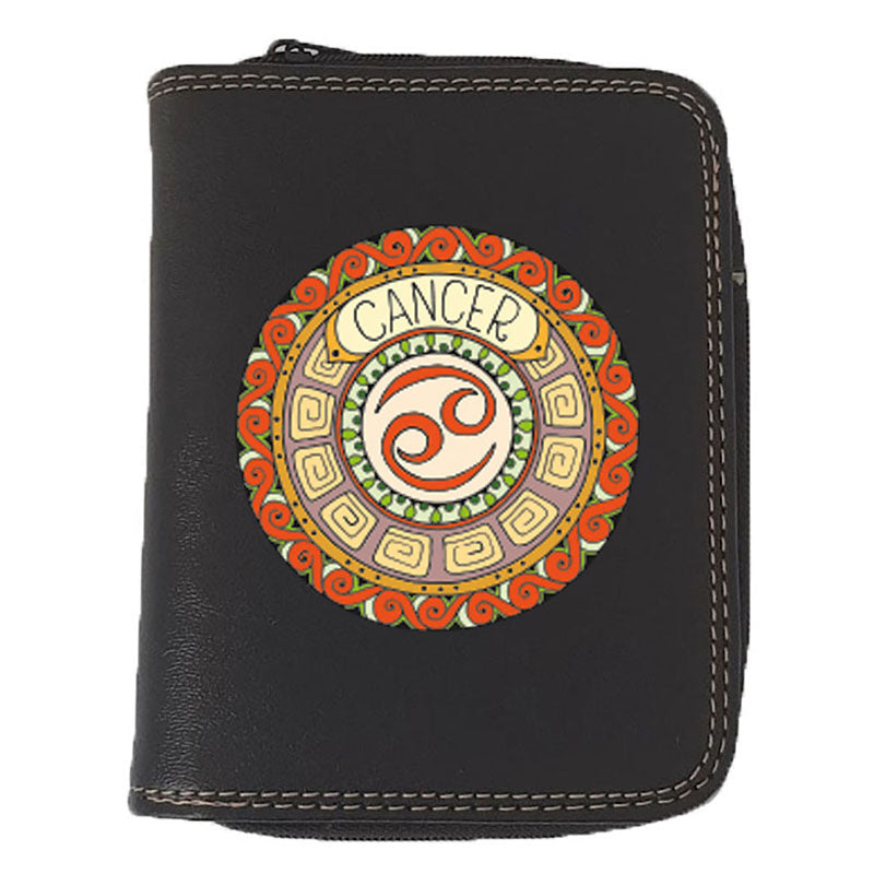 Porte monnaie et carte noir en Simili Cuir personnalisé avec Signe Zodiaque Astrologique
