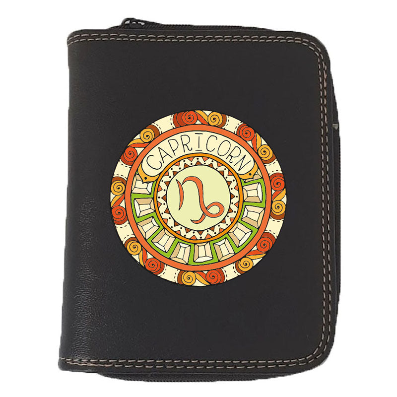 Porte monnaie et carte noir en Simili Cuir personnalisé avec Signe Zodiaque Astrologique