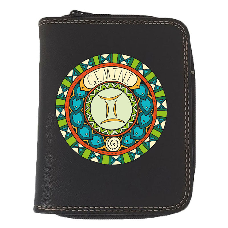 Porte monnaie et carte noir en Simili Cuir personnalisé avec Signe Zodiaque Astrologique