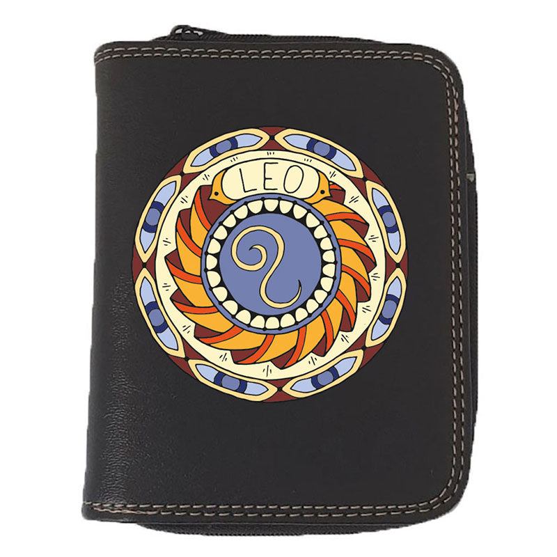 Porte monnaie et carte noir en Simili Cuir personnalisé avec Signe Zodiaque Astrologique