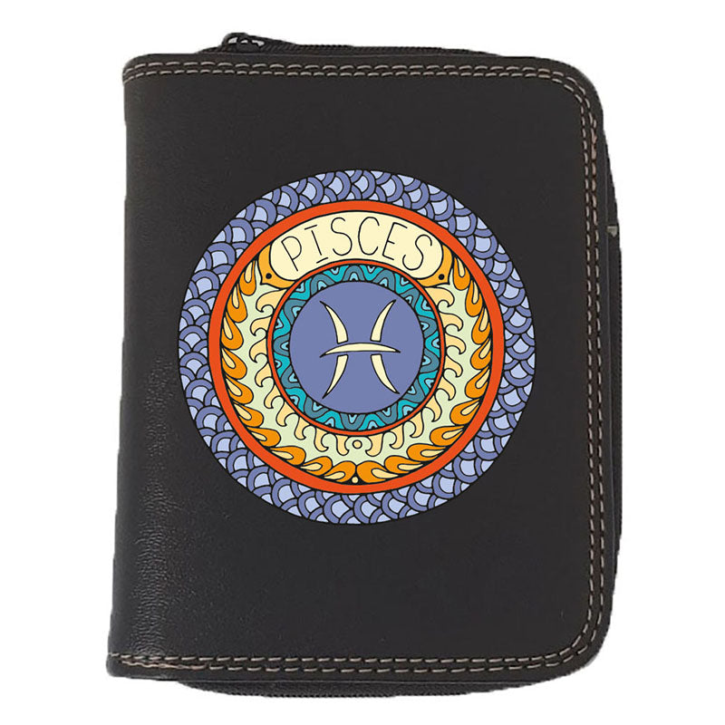 Porte monnaie et carte noir en Simili Cuir personnalisé avec Signe Zodiaque Astrologique