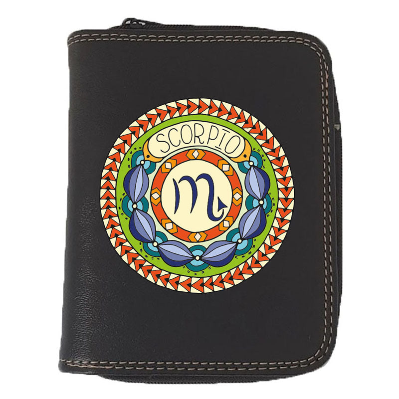 Porte monnaie et carte noir en Simili Cuir personnalisé avec Signe Zodiaque Astrologique