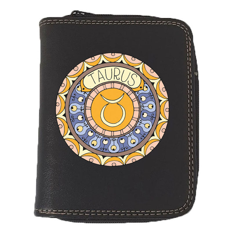 Porte monnaie et carte noir en Simili Cuir personnalisé avec Signe Zodiaque Astrologique