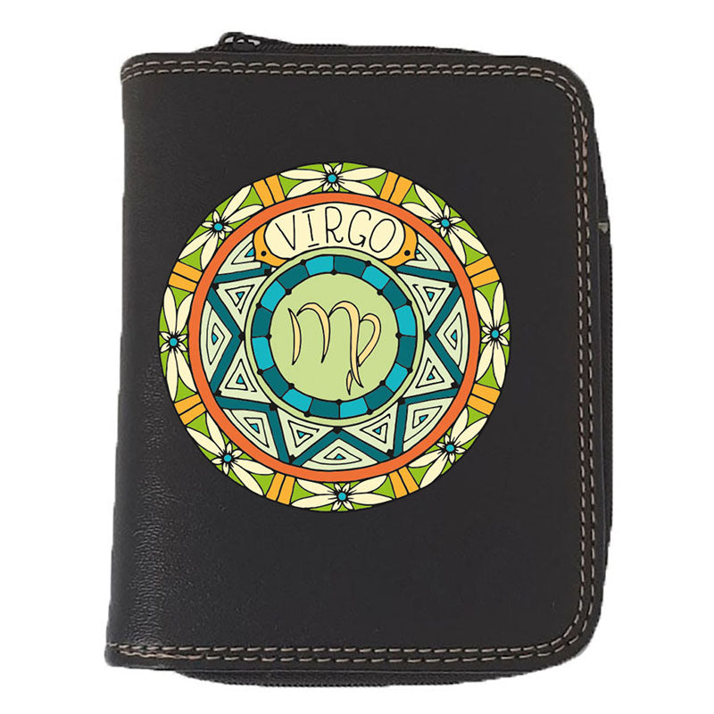 Porte monnaie et carte noir en Simili Cuir personnalisé avec Signe Zodiaque Astrologique