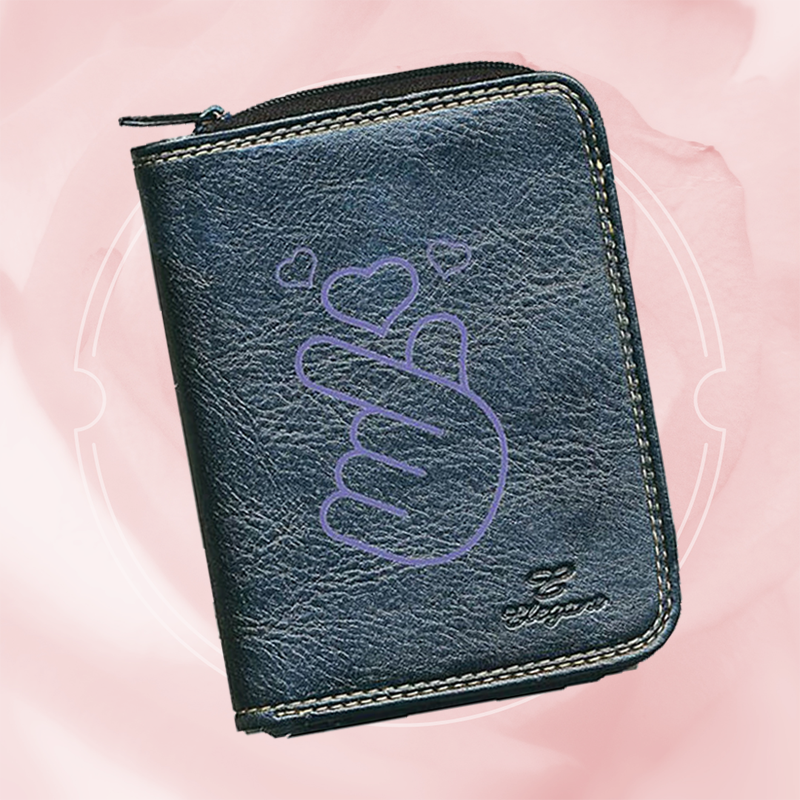 Porte monnaie et carte noir en Simili Cuir pour femme personnalisé Cœur Coréen