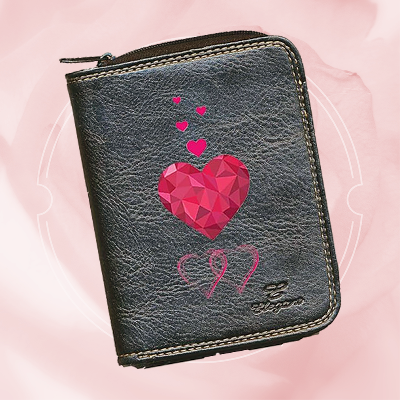 Porte monnaie et carte noir en Simili Cuir pour femme personnalisé Cœur rose